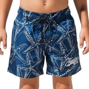 Surf Classic Kids Navy Blue Starfish Print Swim Trunks Elastic Waist 3T